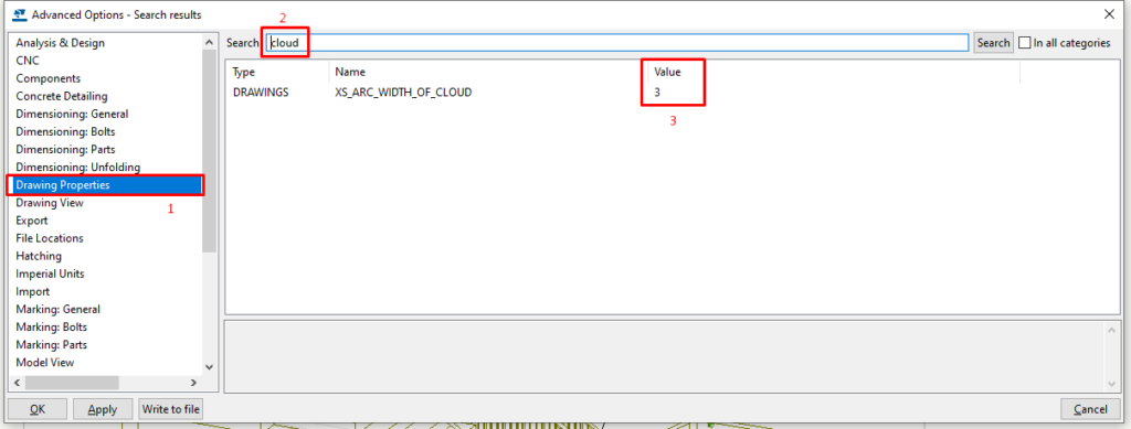 Tekla Structures advanced settings window