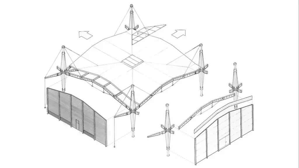 Structure of the roof of Renault Center