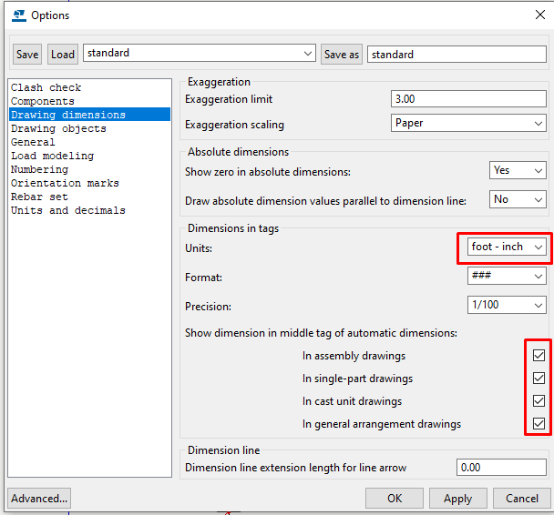 Setting dual dimensions in Tekla Structures