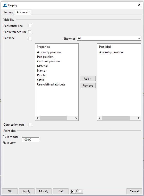 Display settings in Tekla Structures - Advanced tab