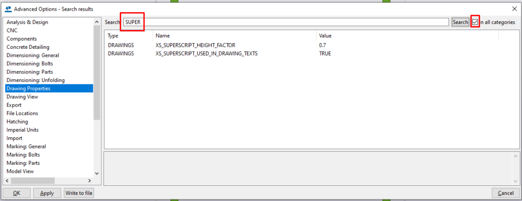 Setting up superscript in advanced options