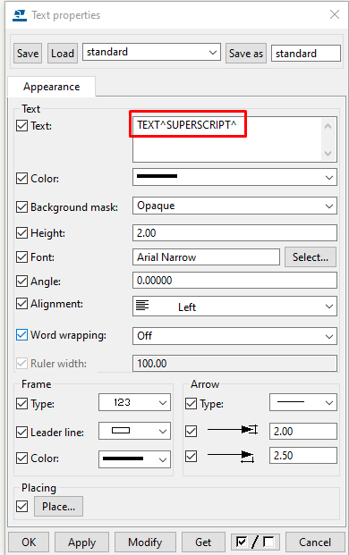Adding superscript in Tekla drawing