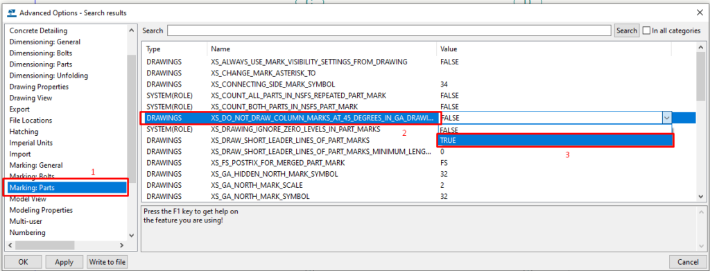 Tekla Structures - Advanced Options window