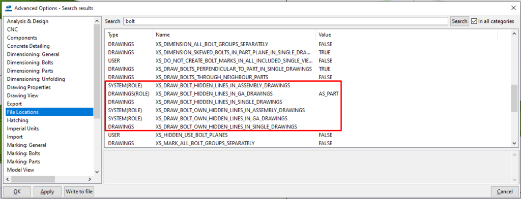 Tekla Structures - Advanced Options window