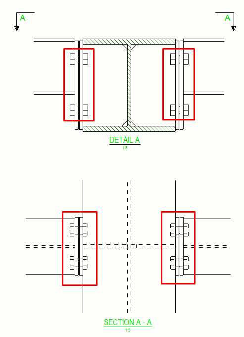 Bolts are shown in Tekla drawing
