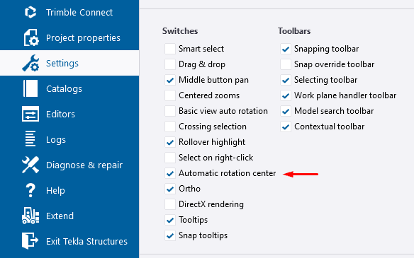 Tekla Structures automatic rotation center 