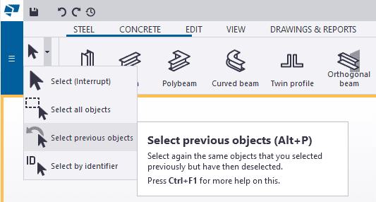 Tekla Structures - select previous objects