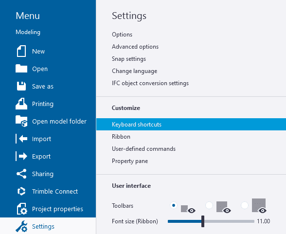 Tekla Structures keyboard shortcuts