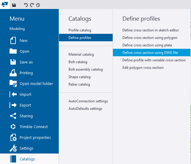 Define cross section using DWG file in Tekla Structures