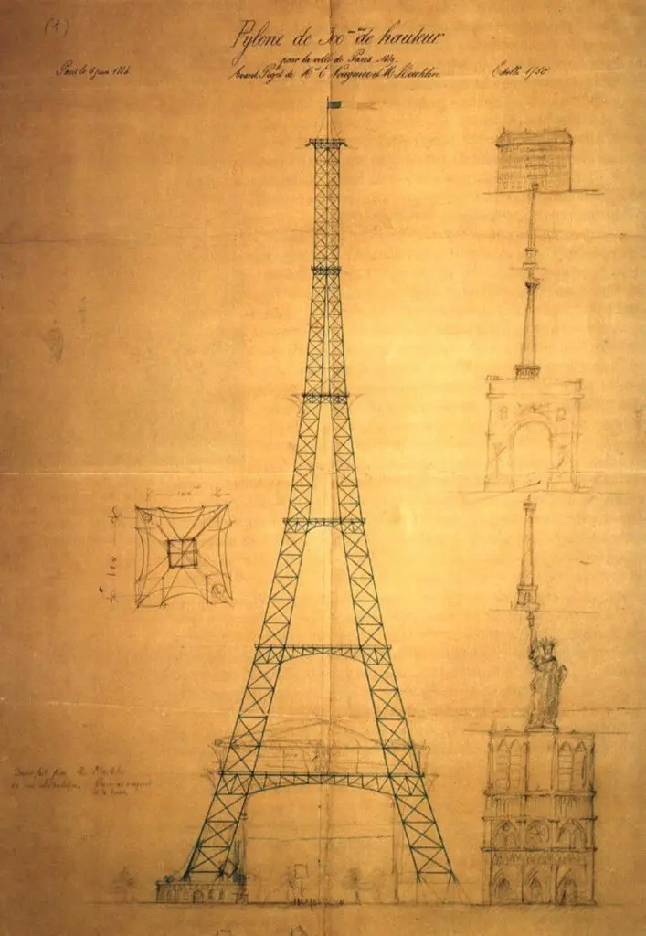 First Sketch of the Eiffel Tower concept by Maurice Koechlin