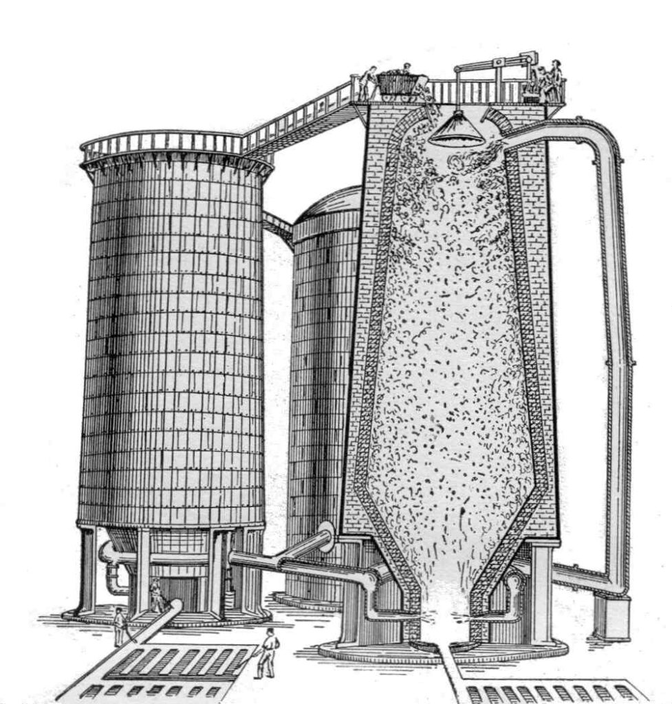 A Set of Modern Blast Furnaces Shown in Section