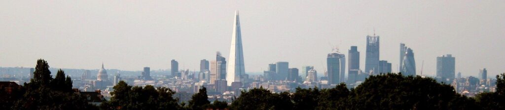 The London skyline viewed from the Horniman Museum in July 2013