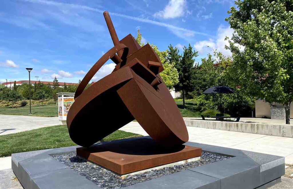 Folded Circle Ring and L Sculpture, Corten Steel