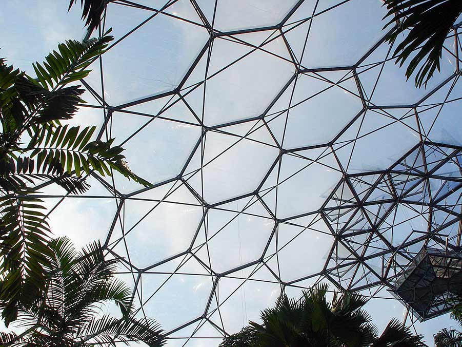 Hexagonal external cladding panels of roof in Eden Project Biomes