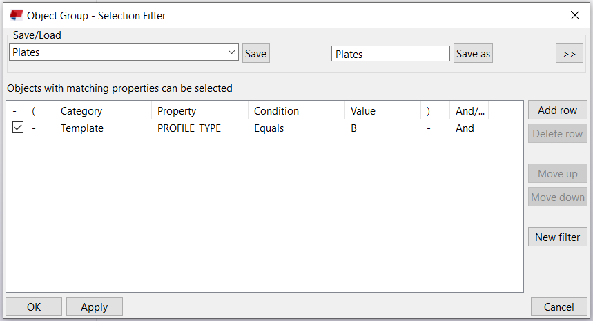 Selection filter in Tekla Structures